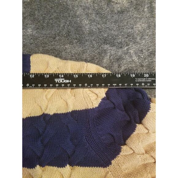 Lands End Women's Sz 1X 16/18 Navy Tan Nautical Striped Twist Cable Knit Sweater - Picture 5 of 8
